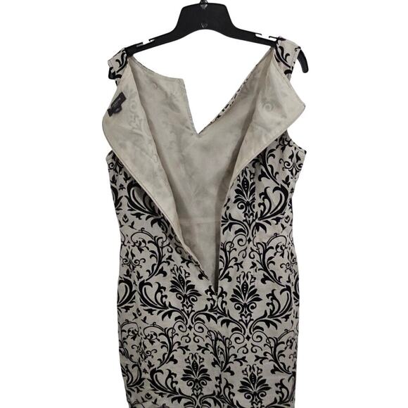 LIZ CLAIBORNE Belted Linen Sleeveless Sheath Dress Damask Print Size 10 - Picture 4 of 6